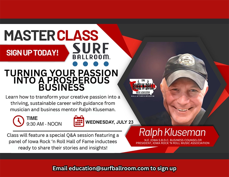 Visual listing of details on the Master Class with Ryan Sheeler