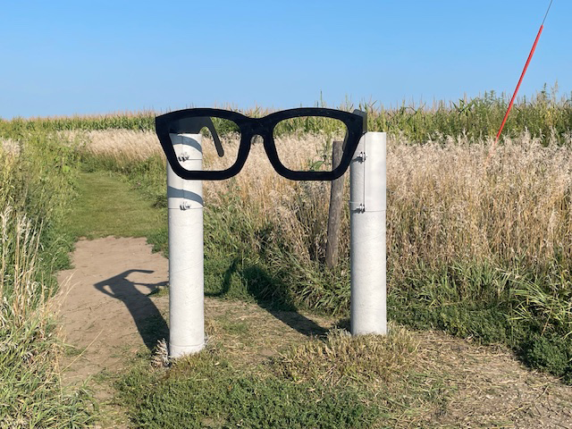 Large Glasses statue mark the site for visitors